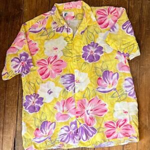 Vintage men’s 1980s Hawaiian, Islander Tropical bright Floral Shirt size large